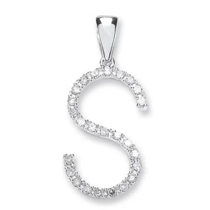 9ct White Gold 0.20ct Diamond S Initial